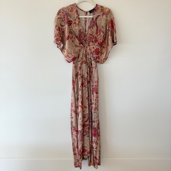 VICI Kemya Floral Kimono Midi Dress XS Red Cream Rayon Boho Resort Vacation - Picture 3 of 14